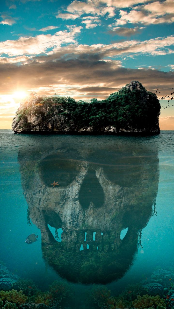 Download wallpaper 720x1280 skull, island, mystical